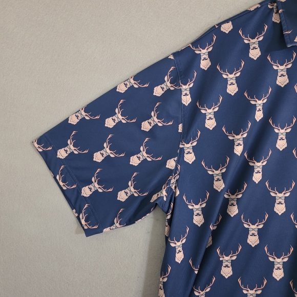 Waggle Mens Deer Mustache AOP Golf Performance Polo Size 2XL - Picture 7 of 10